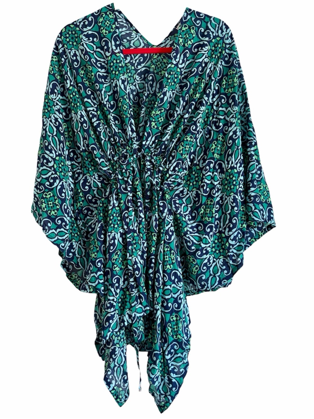 Lands’ End Tie Front Swim Cover-Up Kimono Dress One Size Fits All Navy Green